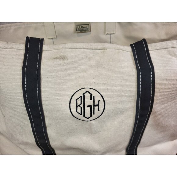 Vintage LL Bean XL Boat & Tote Canvas Black Canvas Bag Monogramed - Picture 2 of 8